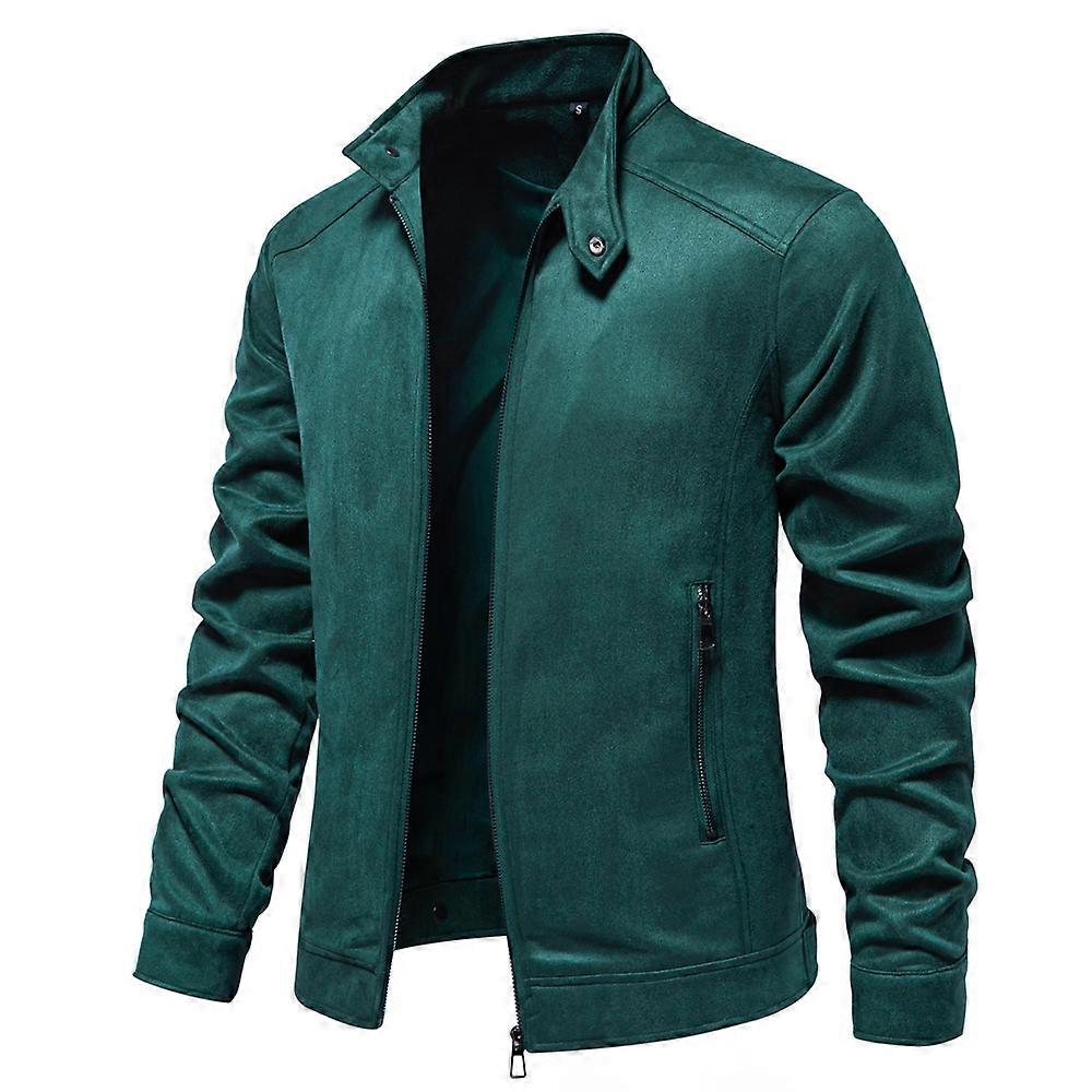 Mens Fashion Suede Leather Jacket Stand Collar Fall Winter Windproof Biker Jackets Zip Up up Casual Varsity Jacket