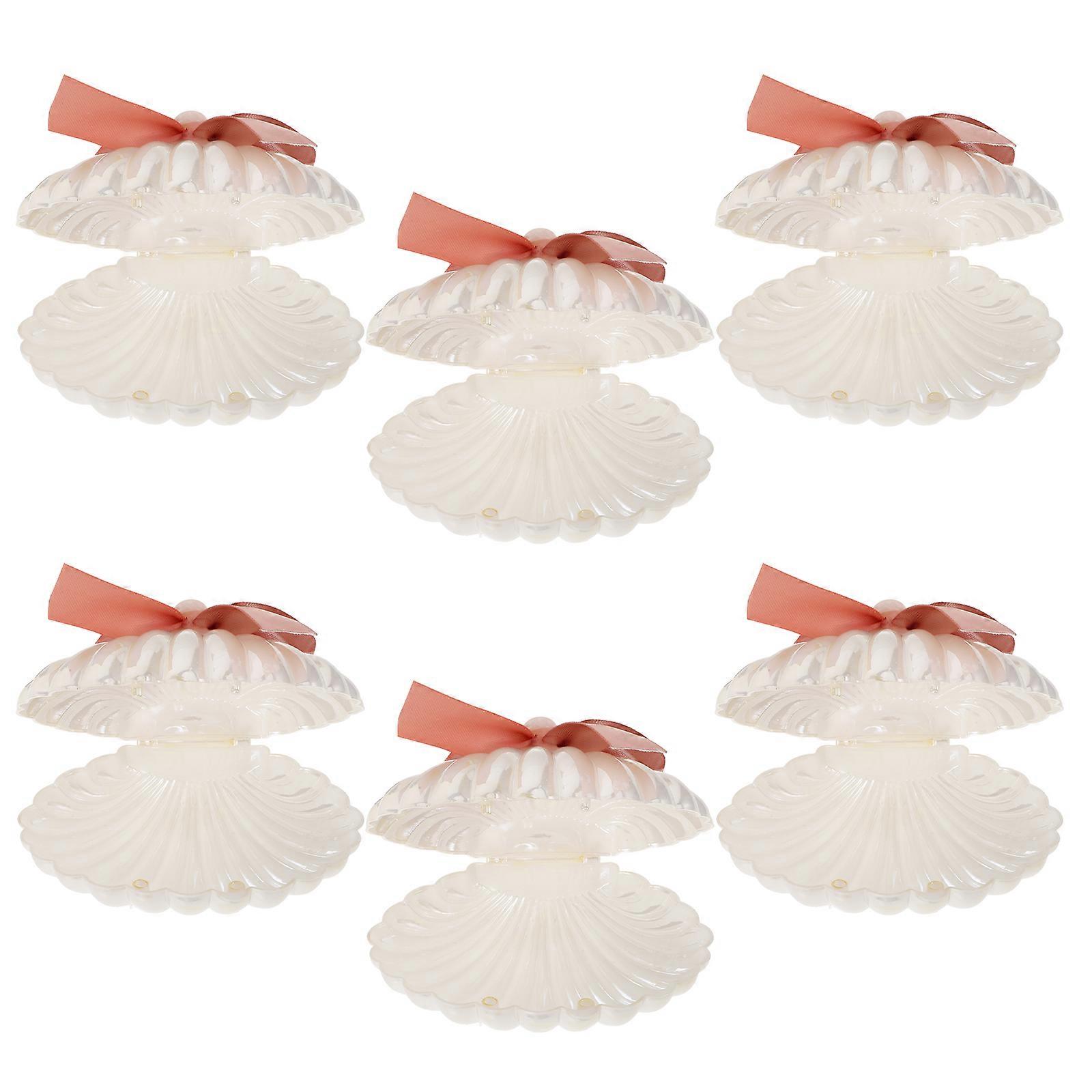 6PCS Seashell Candy Boxes Plastic Wedding Mini Sea Shells Storage Cases with Ribbons
