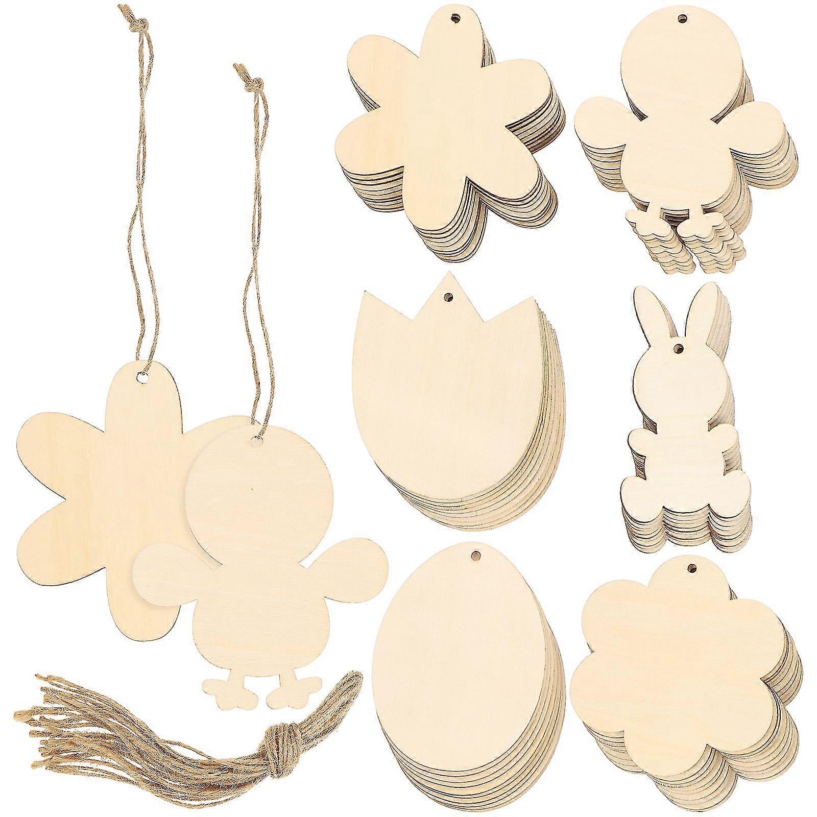 60pcs 부활절 나무 칩 미완성 나무 부활절 컷 아웃 부활절 파티 교수형 장식품 DIY 나무 칩