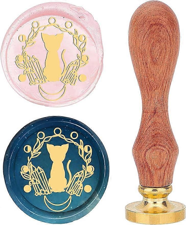 1Set Cat Wax Seal Stamp Retro Rosewood Handle Removable Brass Head