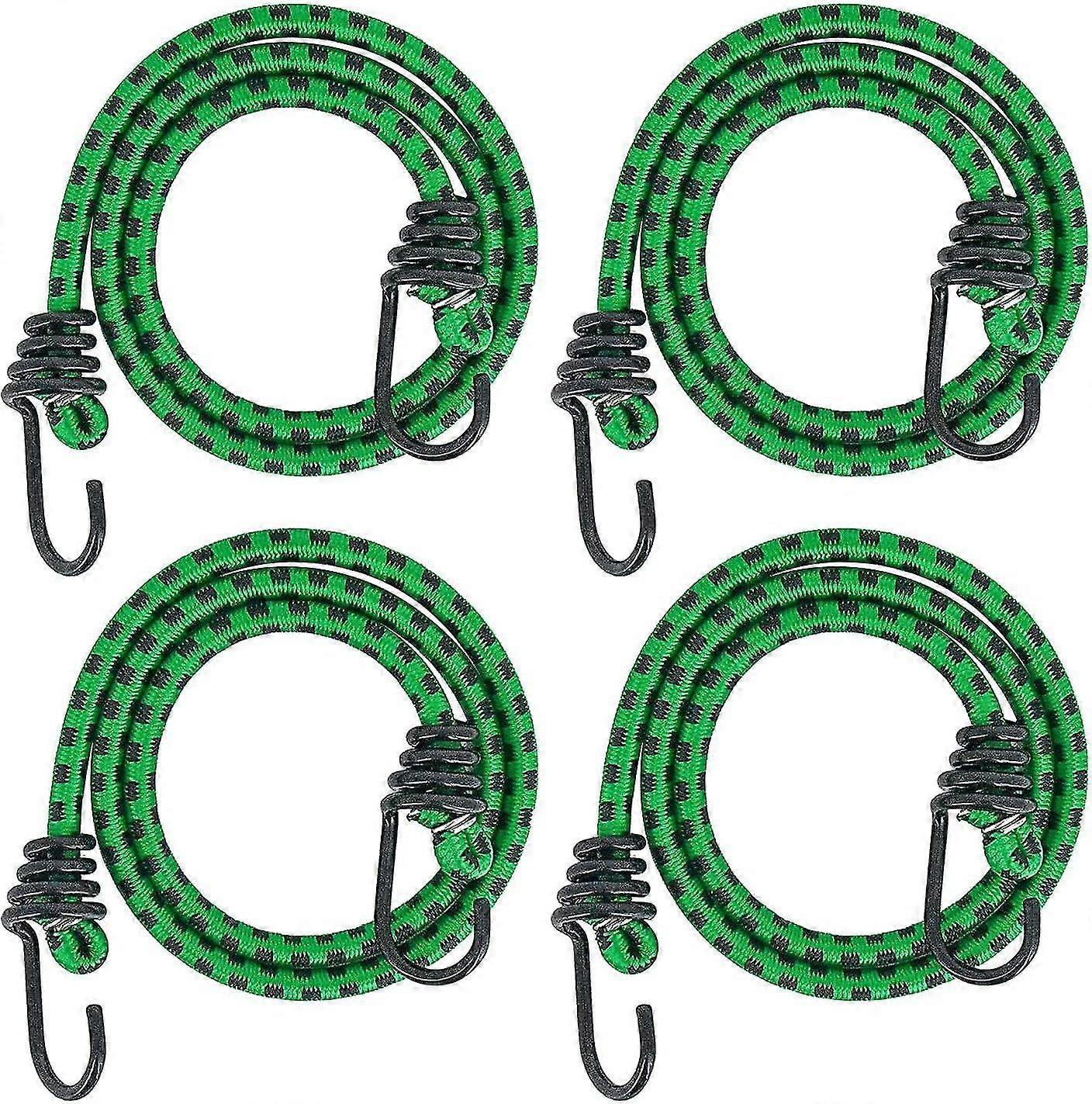 Bungee Cords with Hooks 24 Inch - Green Heavy Duty Straps - 4 Pack