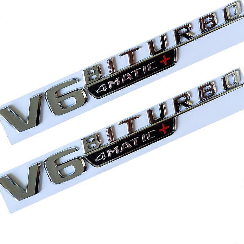 2PCS Emblem for Mercedes Benz V6 BITURBO_4matic+ Car Styling Fender Badge Double Turbo Sticker Chrome Glossy Black