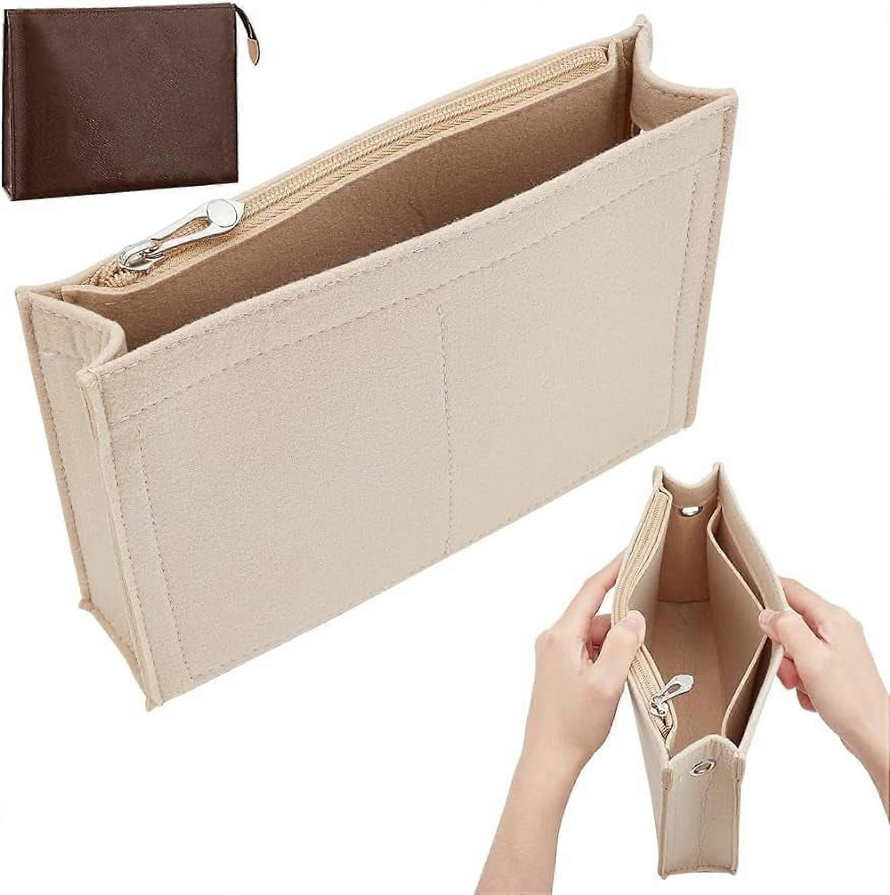 2pcs Purse Felt Insert Organizer Multi Pocket Handbag Tote Shaper Toiletry Pouches Insert Divider Organizer Bag in Bag Zipper Insert Bag Liner Pouch w
