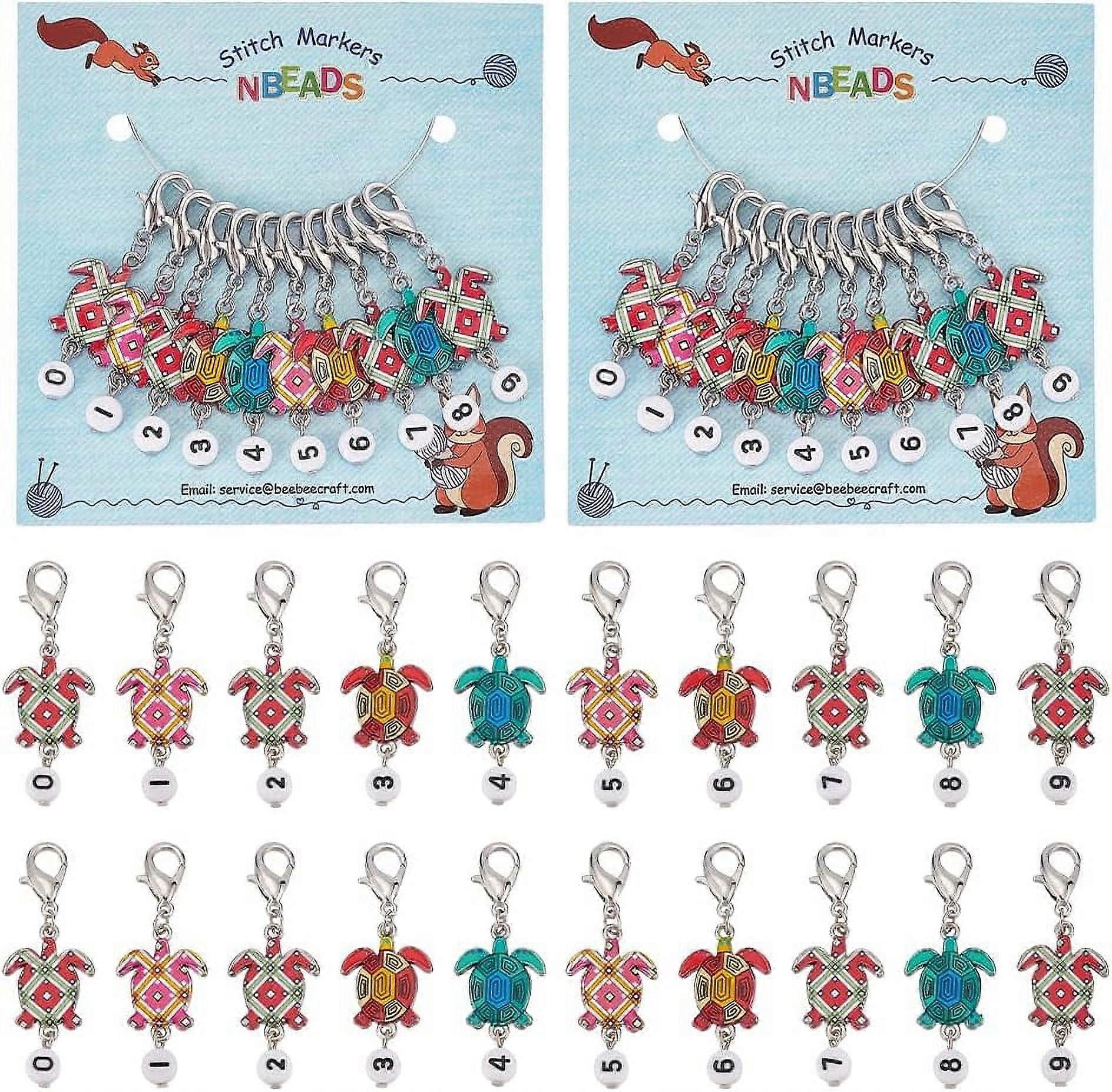 20 Pcs Turtle with Number Stitch Markers, Alloy Enamel Crochet Stitch Marker Charms Zinc Alloy Lobster Claw Clasps Locking Stitch Marker for Knitting