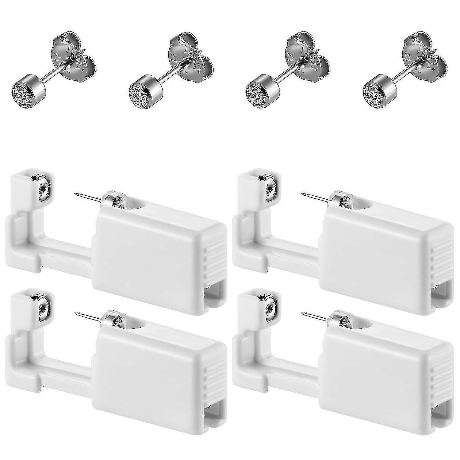 2024 Veeki 4 Pack Self Ear Piercing Gun, Disposable Self Ear Piercing Gun Kit With Earring Studs Safety Ear Piercing Gun Kit Toolmini White Diamond
