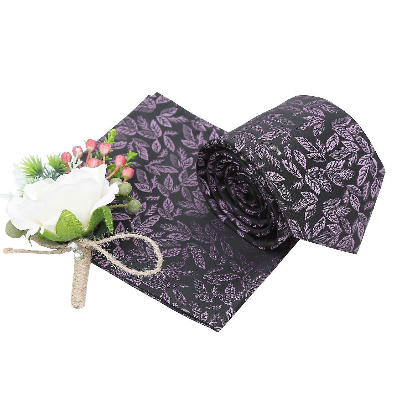 Black And Lilac Willow Tie and Pocket Square Set