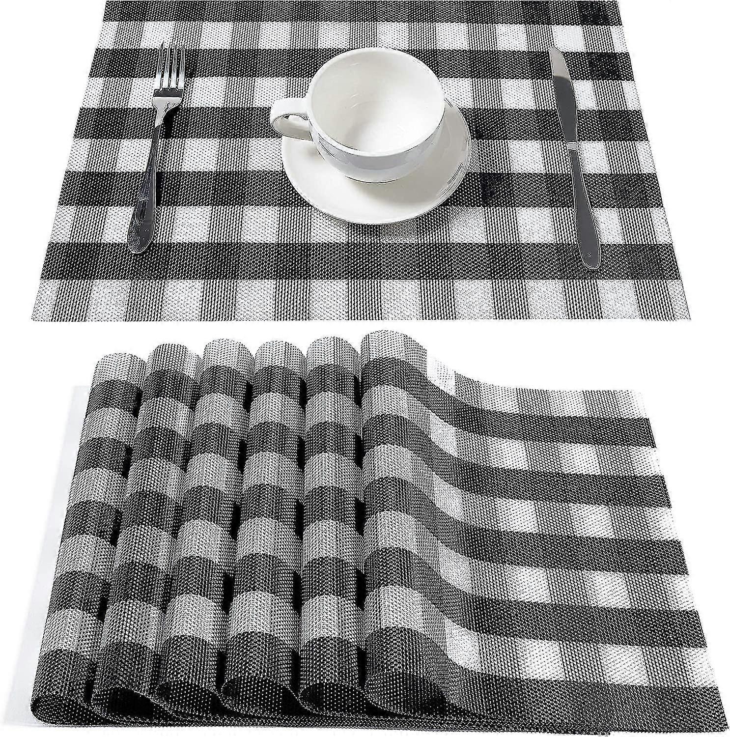 bjxy placemats black and white buffalo plaid placemats set of 4 easy clean wipeable cross weave