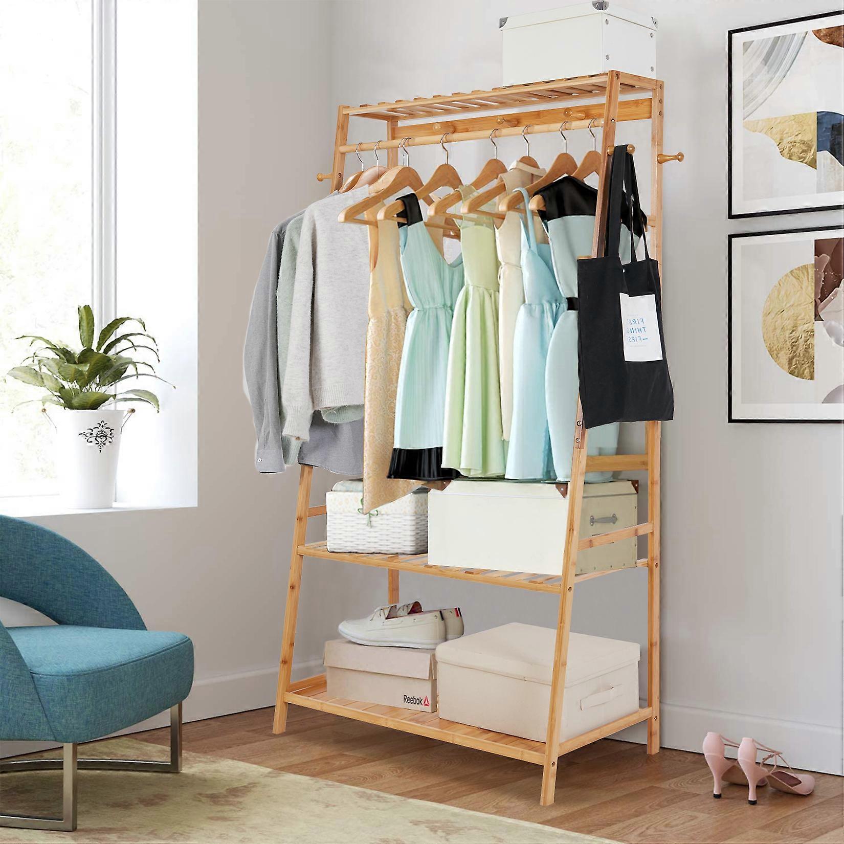 Wood Clothes Rail Rack Garment Dress Hanging Display Stand Shoe