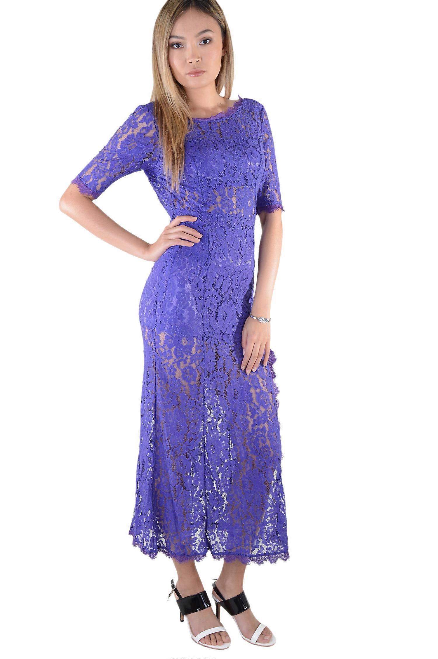 LMS Midi Length Purple Lace Dress With Leg Split