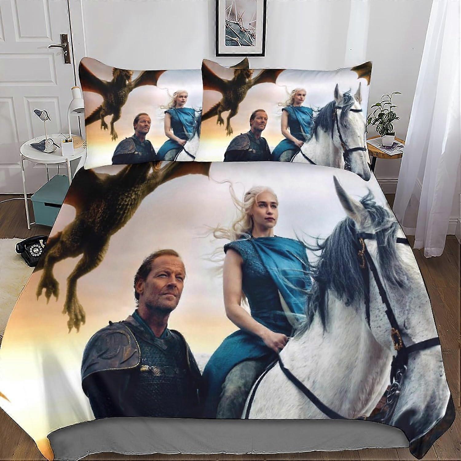 Emilia Clarke Komplet pościeli z poszewką na kołdrę 3D Dragon Poszewka na kołdrę i poszewki na poduszki z mikrofibry z zapięciem na zamek błyskawiczny 3 szt do łóżka pojedynczego lub podwójnego