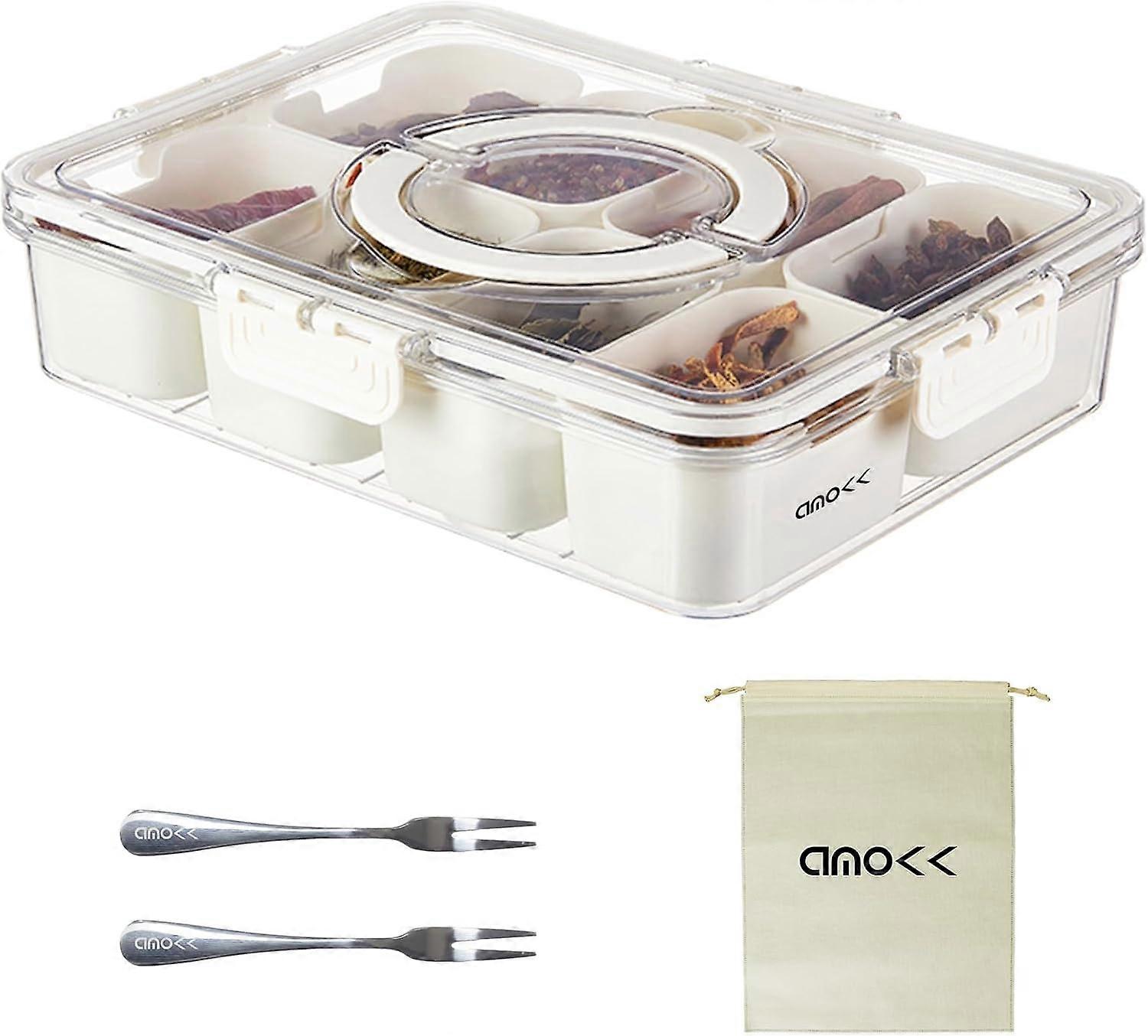 WJSMDivided Serving Tray with Lid and Handle Snackle Box Charcuterie Container Portable Snack Platters Organizer for Candy, Fruits, Nuts, Snacks, for