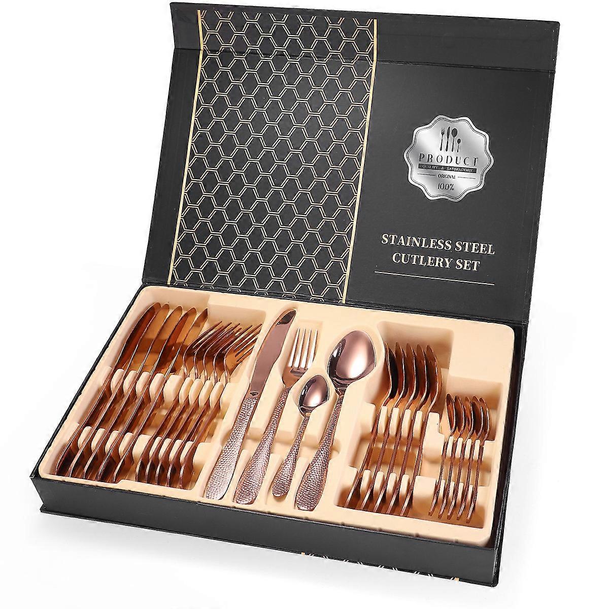 24-piece Stainless steel Flatware set cutlery Tableware Set For Home Rose Gold