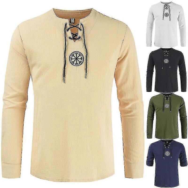 تناسب الأكمام الكتان قميص الرجال حجم القرون الوسطى سترة القراصنة تمويه