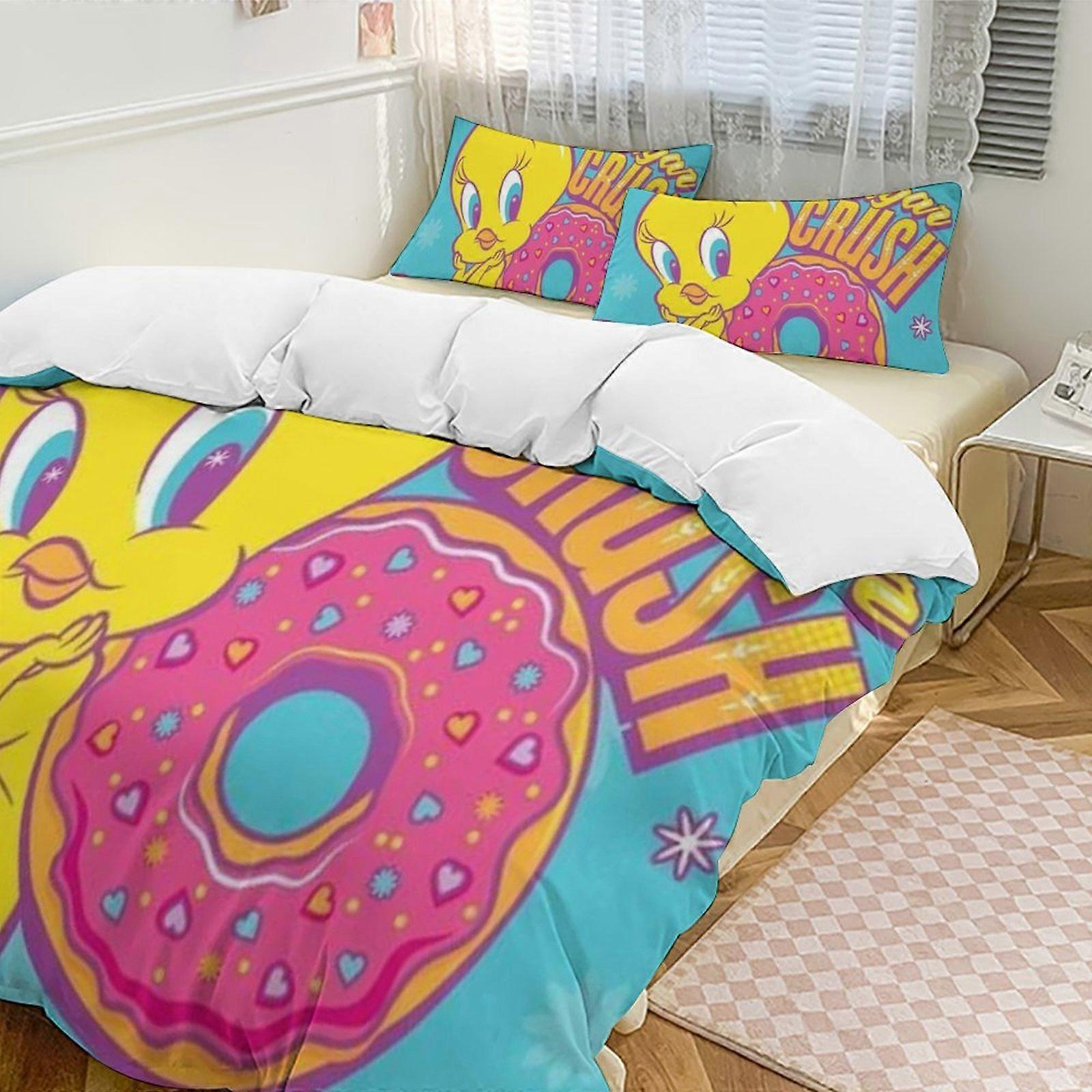 c607 TweetyBird 2 Letto Copripiumino Set di biancheria da letto in microfibra Set di trapunte leggere da 3 pezzi, 1 copripiumino e 2 cuscini per bambini ee607