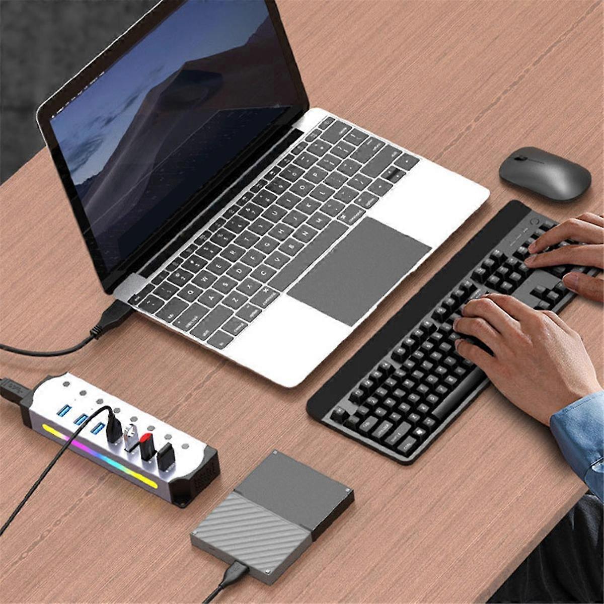 Multifunction RGB USB 3.0 HUB with 5gbps Fast Transmission Splitter BC 1.2 Charging Protocol Comput