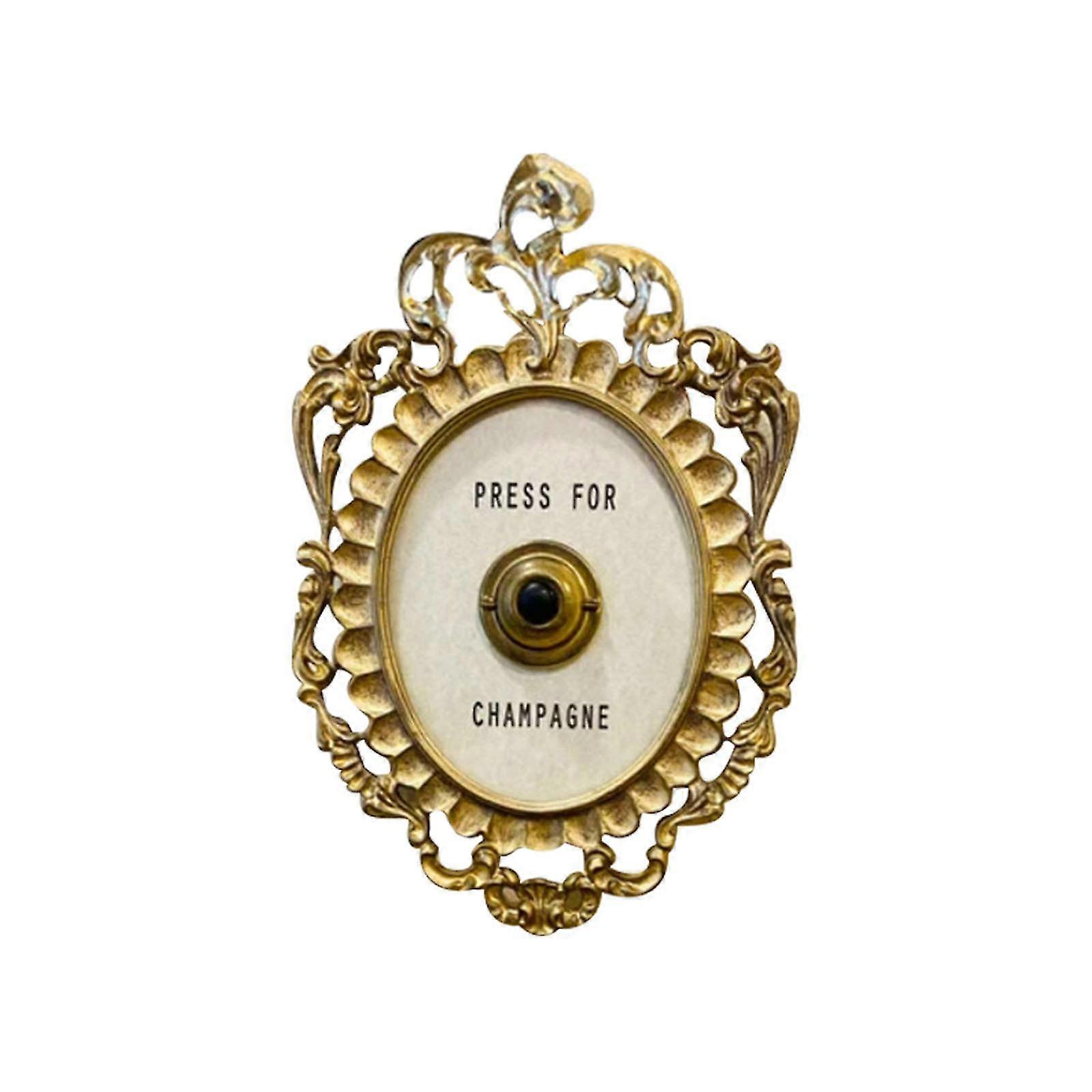 جرس باب زخرفي ، حلقة لافتة زخرفية شمبانيا ، ارتفاع 9 بوصات × عرض 5.5 بوصة ، راتنج طلاء ذهبي وأبيض