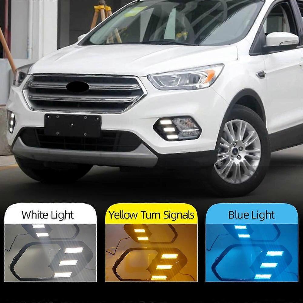 CSCSNL 2Pcs Car LED Daytime Running Light For Ford Escape Kuga 2016 2017 2018 with Yellow Turn Signal DRL Lamp Daylight Fog lamp
