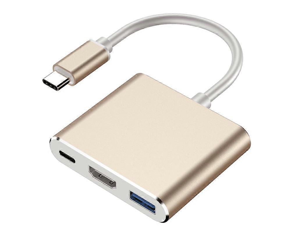 Converter Cable High-speed Transmission High Resolution Plug Play USB3.1 Type-C to USB3.0 HDMI-compatible Type-C Adapter Cord for Laptop - Golden