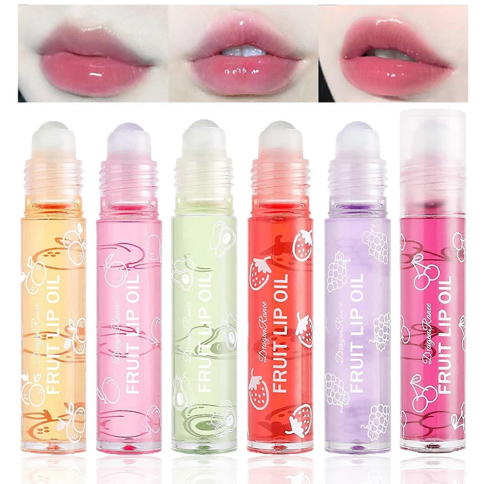 Lip Plumper Gloss Lip Oils, 6 stuks Lipgloss met fruitsmaak, transparante kleurloze vochtinbrengende liplotion, vloeibare lippenstift