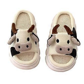 Mignon vache laitière Pantoufles Pantoufles en coton doux pour les femmes Bande dessinée Épaisse Sole vache laitière Imprimer Curseurs Pantoufles d’hiver Animal à la maison Diapositives de linge, 36-37