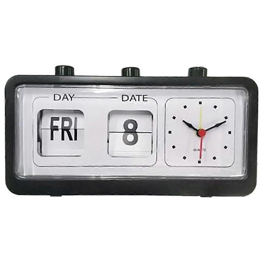 Mechanical Alarm Clock Novelty Flip Clock Desktop Digital Clock with Calendar Clock Home Decor Retro Decor,Black