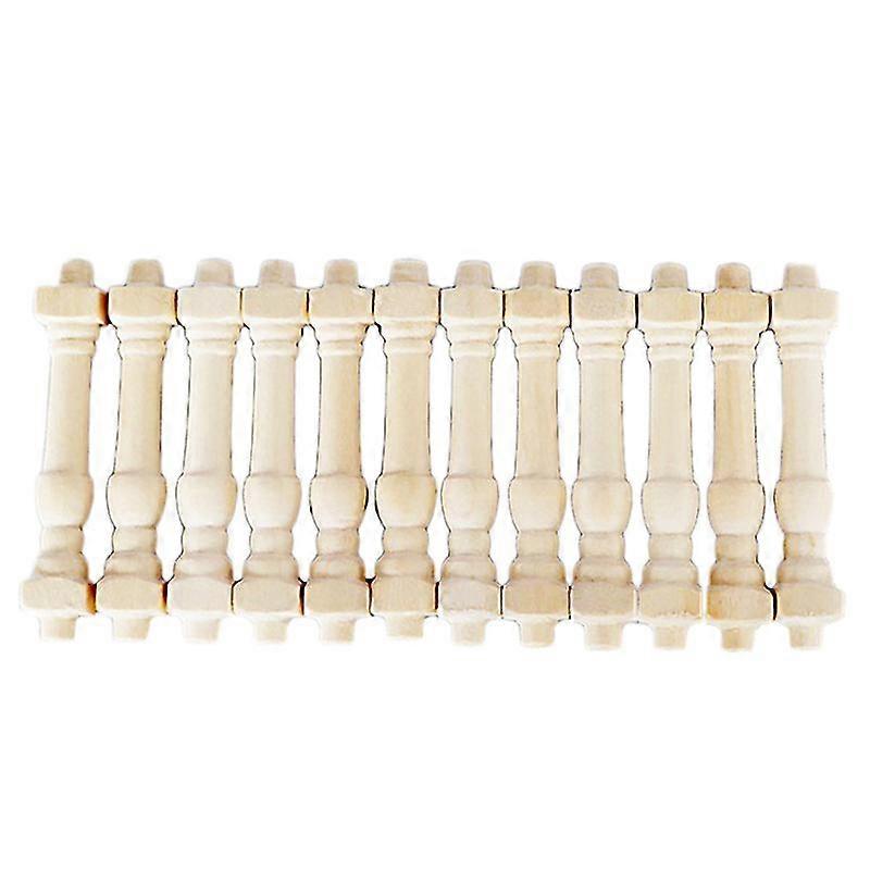 12pcs Diy Spindles Balusters Wooden Miniature 1/12 Scale Stair Railing Decoration Toys