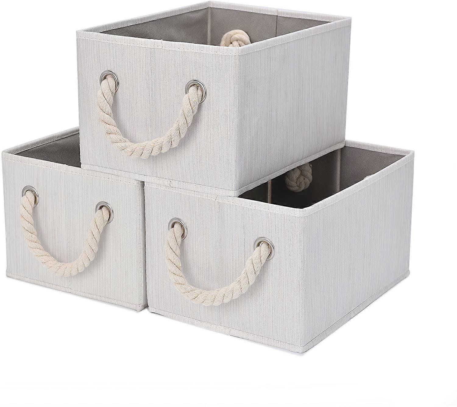 Large Storage Baskets for Organizing, Foldable Storage Baskets for Shelves, Fabric Storage Bins with Handles, Mixing of Beige, White & Ivory, 3-Pack