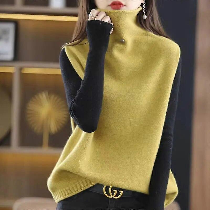 Ny dame 22 ull turtleneck genser Worsted ullvest vår og høst løs strikket ermeløs genser damevest vest