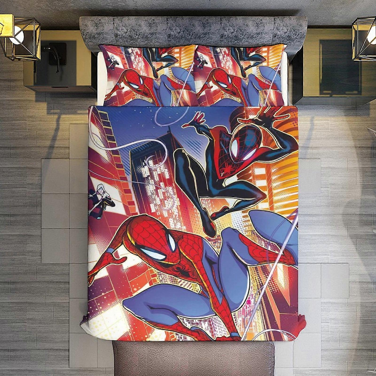 v598  Bed Sheets Bedding Action Spider-Man 3 Piece Sets Full/Queen Size - Reversible Microfiber Quilts with 2 Shams Soft Lightweight Bedspread Coverle
