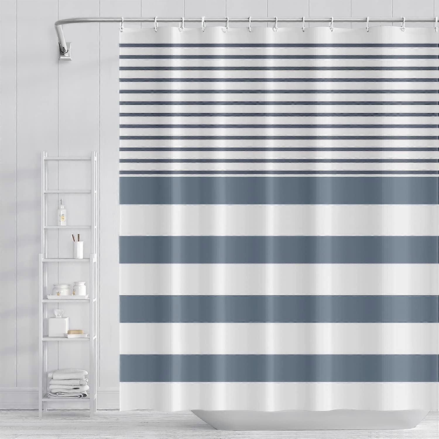 Abstract Stripes Fabric Bathroom Shower Curtain Navy Blue Lines Modern Aesthetics Minimalist Shower Curtain with Hooks Polyester Waterproof Artistic S