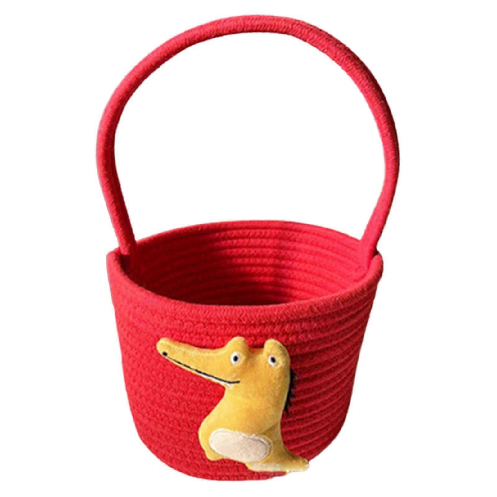 Crocodile Pattern Organizing Basket Large Capacity Bright Color Basket With Handle For Children Toy Storage Red