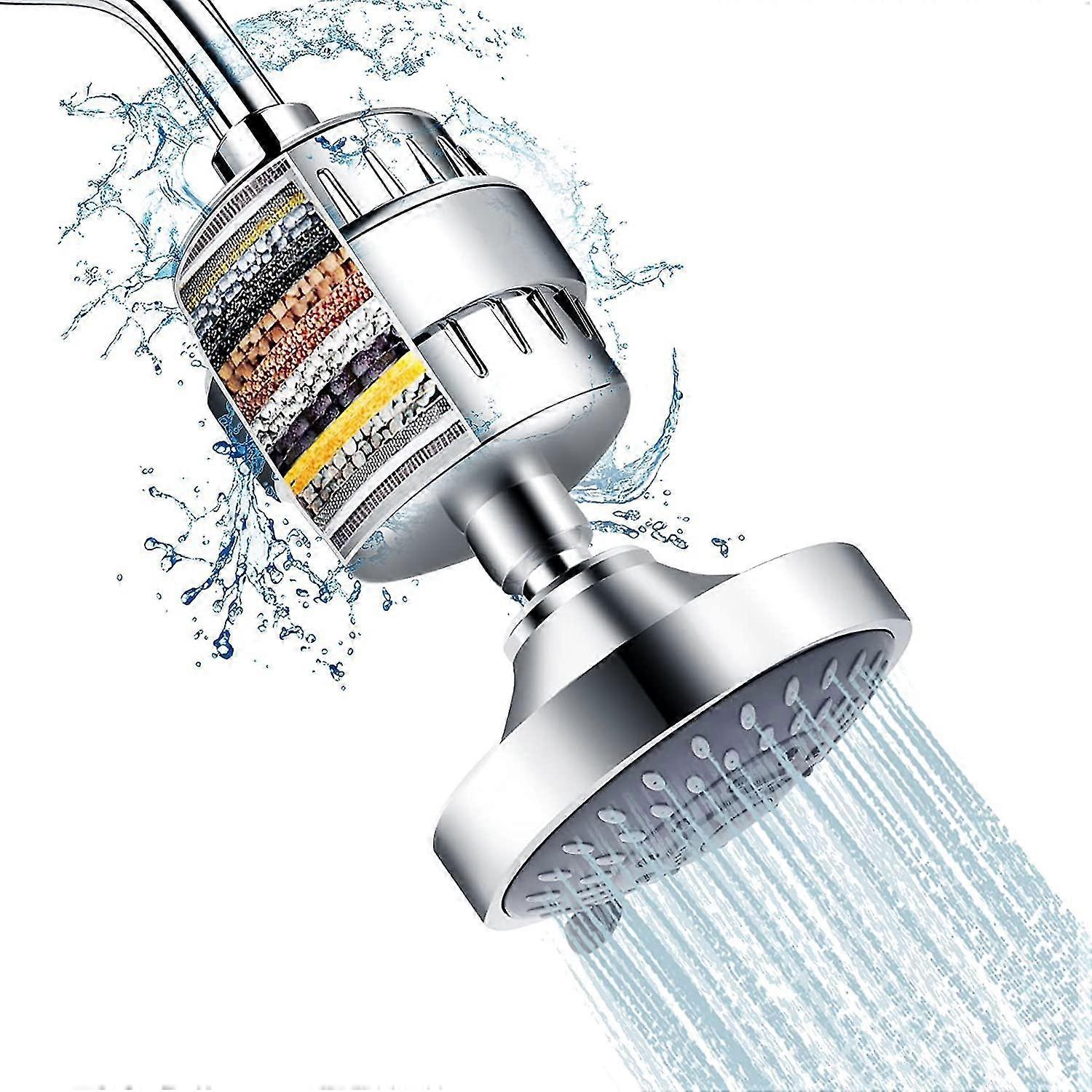 Shower head and 15 stage shower filter combo, high pressure 5 spray settings filtered showerhead