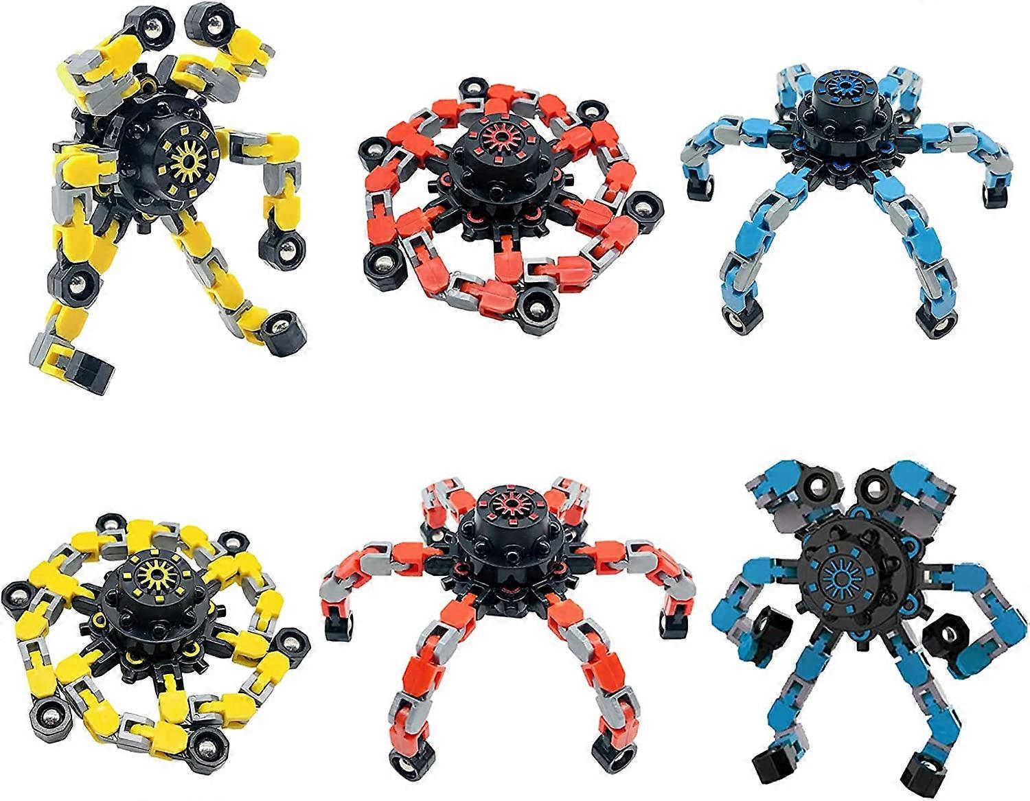 6PCS Transformable Fingertip Gyro Toy Chain Robot Toy DIY Deformation Robot Deformed Mechanical Spiral Twister Fingertip Decompression Fingertip Toy P