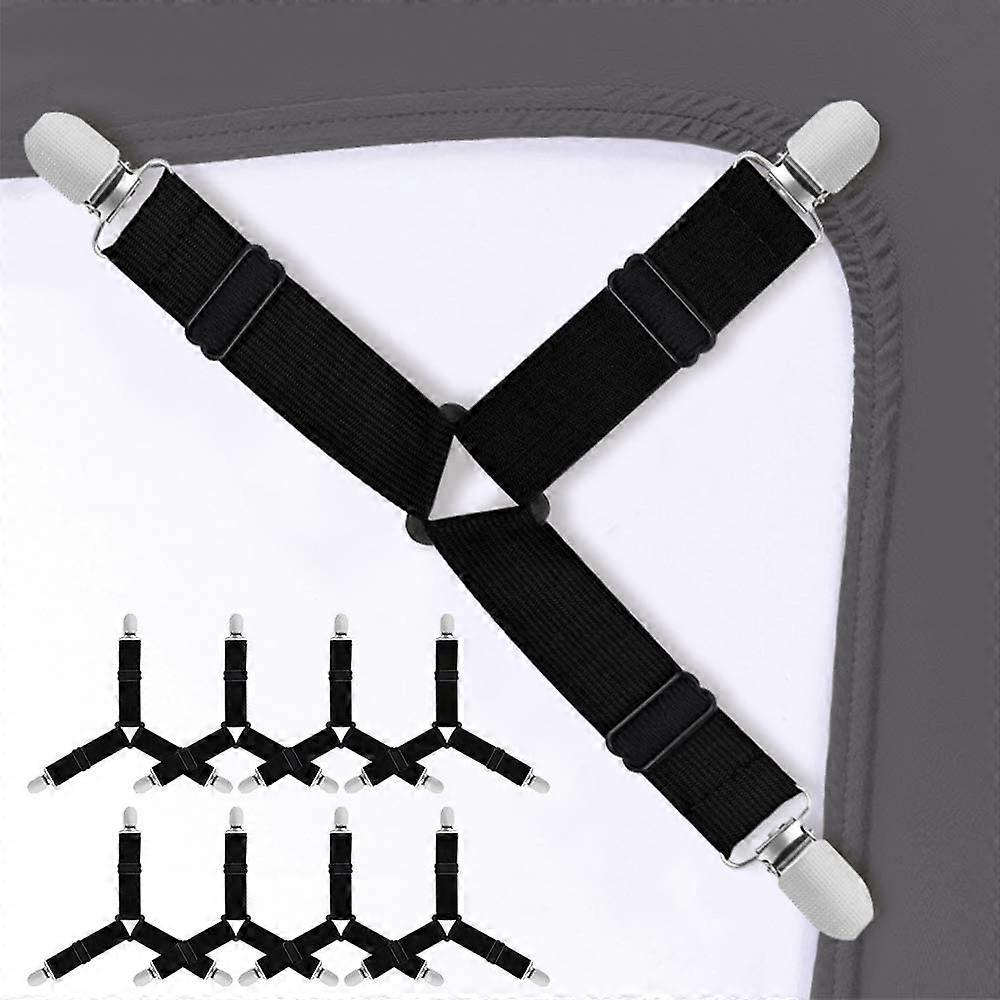 8 Pieces Adjustable Straps for Bed Sheet Elastic Triangle Bed Sheet Straps, Black