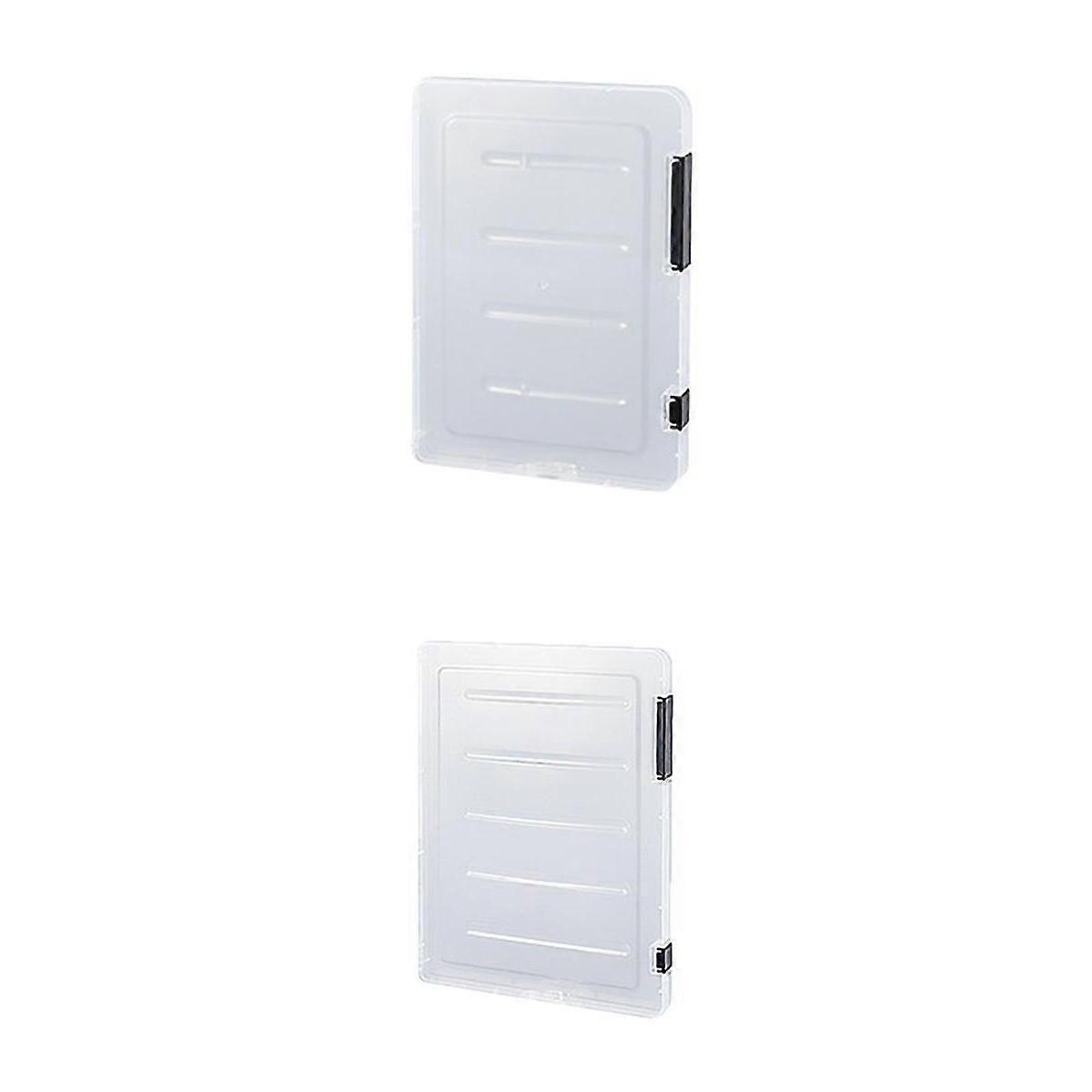 2x Transparent Portable File Case Double buckle with Handle Box Containers