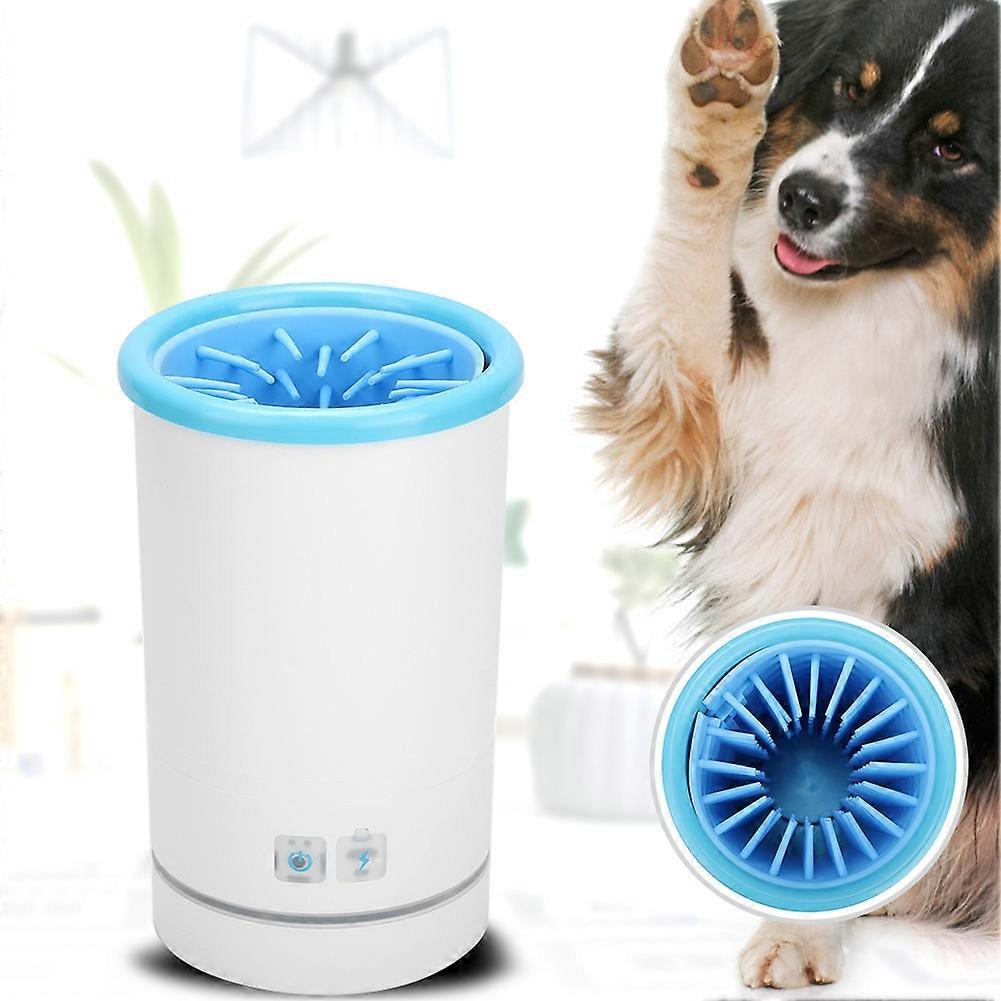Pet Dog Foot Wash Cup USB Charging Automatic Cat Cleaning Feet Equipment (blue&white M)