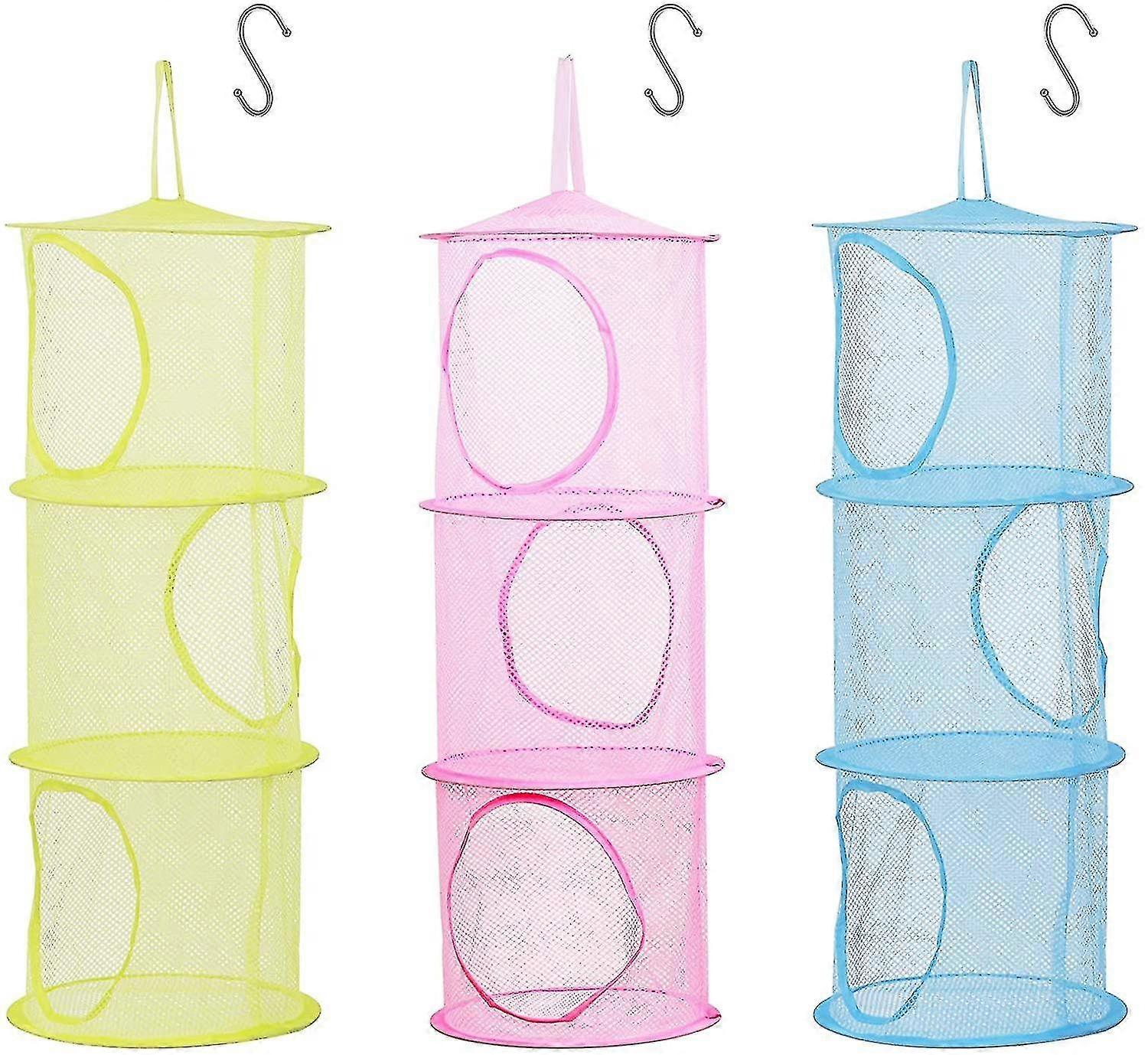 3 Pcs Kids Storage Net, Foldable Mesh Basket Hanging Toy Storage With S-hook For Plush Toys Small