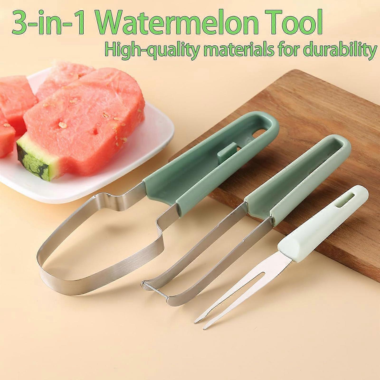 3-in-1 Watermelon Fork Slicer Cutter, Stainless Steel Fruit Cutter Watermelon Cutter Fork, Quickly Watermelon Fork Fruit Cutting Tool Home Camping Kit