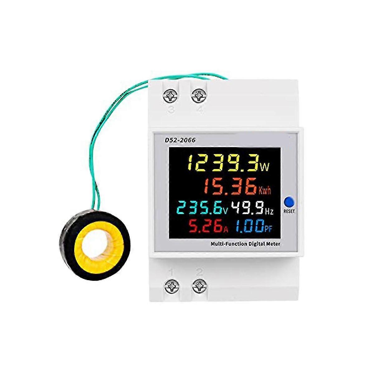 Digital Single Phase Ac 40-300v 100a Din Rail 6 In 1 Voltmeter Ammeter Watt Kwh Frequency Meter 110v(external Ct)