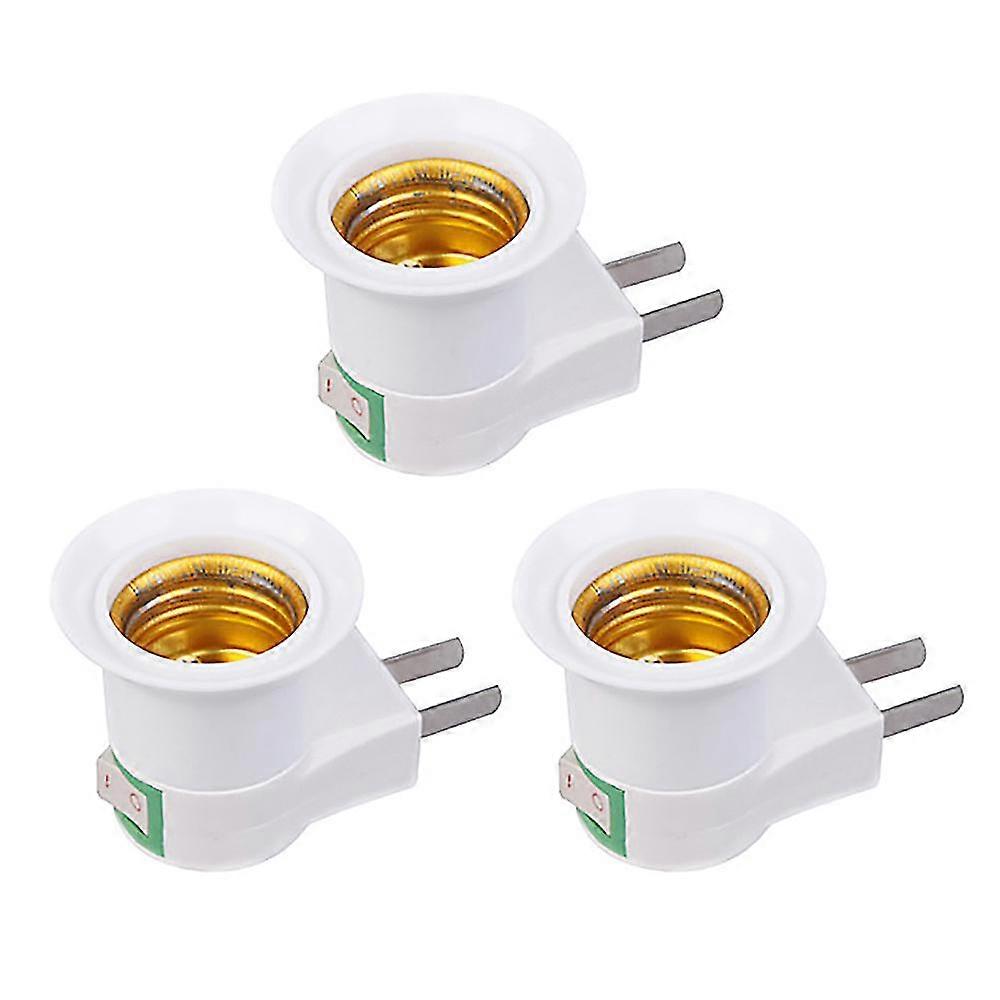 3pcs Us Plug To E26/e27 Adapter Led Light Bulb Converter Socket Holder With On/off Button Switch