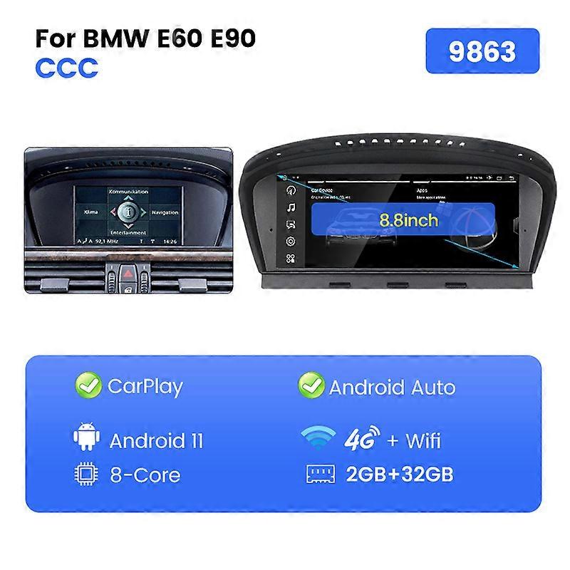 MTK8259 6G 128G 8-Core Android 11 Radio Tape Recorder Navigation GPS For BMW 5 Series E60 E61 E62 E63 E64 E90 E91 E92 360 Camera