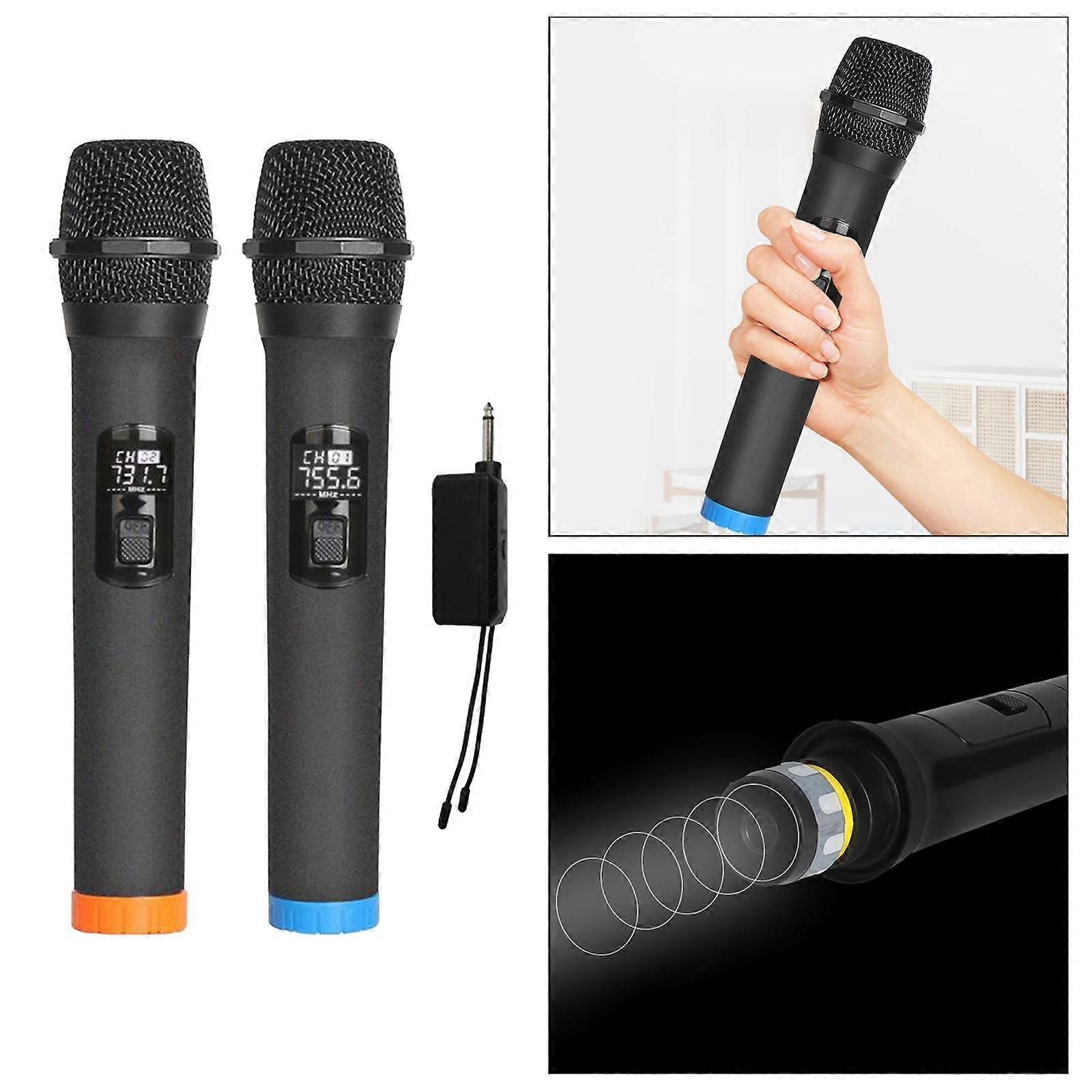 Ekranlı Kablosuz 2x Mikrofon, Siyah Çift VHF Kablosuz Mikrofon El Mikrofonu, Uğultu önleyici gürültü, Toplantı, Parti, Kilise, Düğün, Ev için