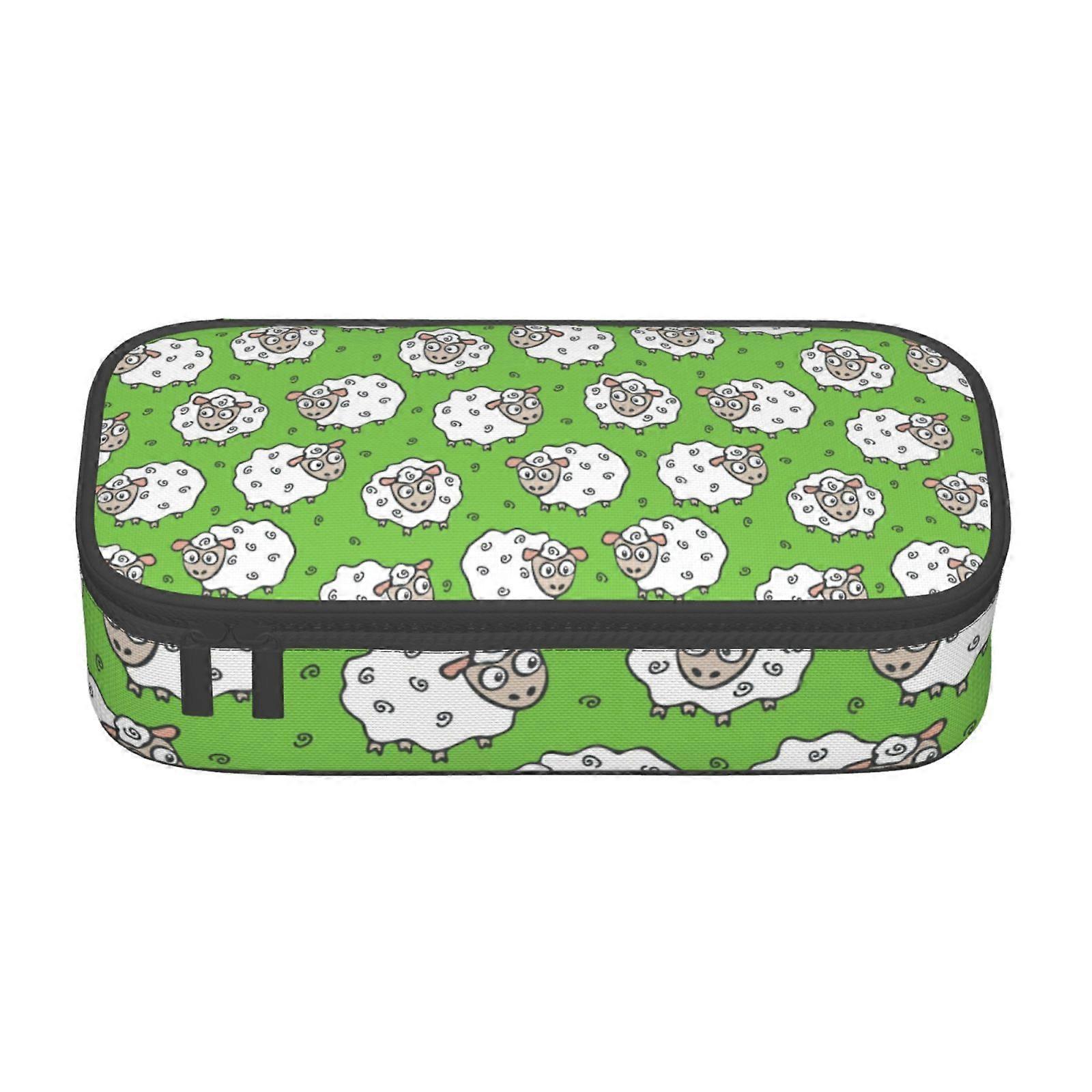 لطيف الكرتون الأغنام نمط مقلمة القضية سعة كبيرة قلم رصاص الحقيبة ماكياج حقيبة اللوازم المكتبية القرطاسية قلم رصاص مربع مع سحاب 1