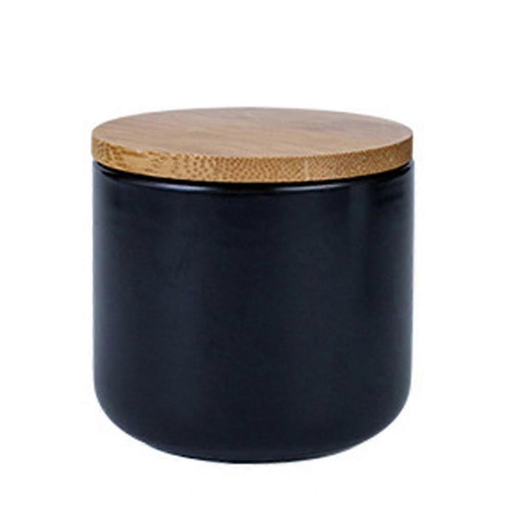 Stacked Ceramic Salt Pepper Container with Wooden Lid, Salt Box for Countertop, Modern Farmhouse Kitchen Decor