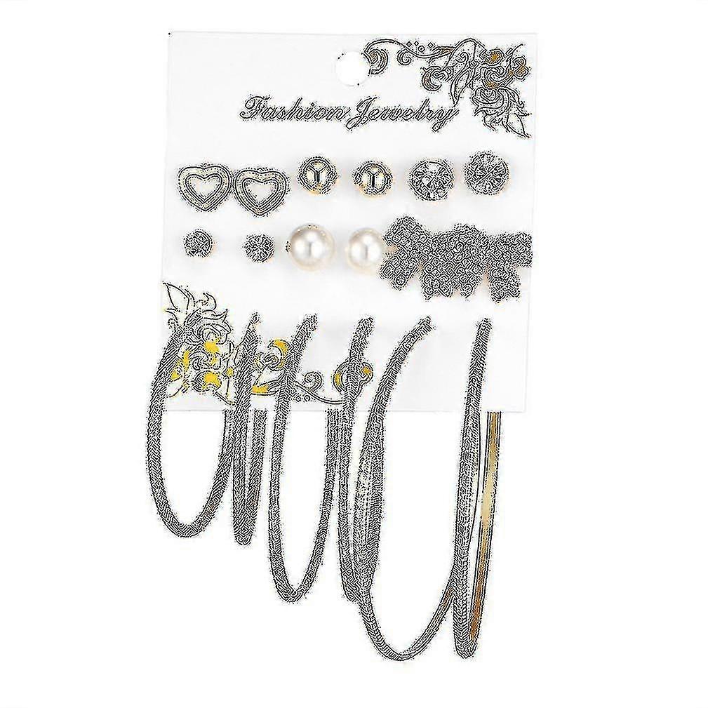 9 Pairs Ear Studs Set Bow Heart Big Circle Earrings For Festival