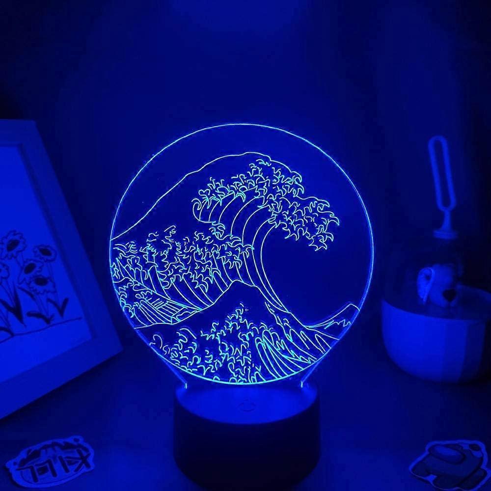Kanagawa Art 3D Night Light, Acrylic Panel Abs Base USB Cable Illusion Effect Multi-Color Remote Control Lamp Gift for Anime Lovers (Color : Remotecon