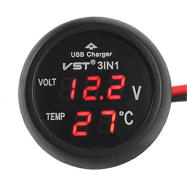 3 in 1 DC 12V/24V LED Digital Meter Display USB Car Charger Voltmeter Thermometer Car Battery Monitor LED Digital Dual Display