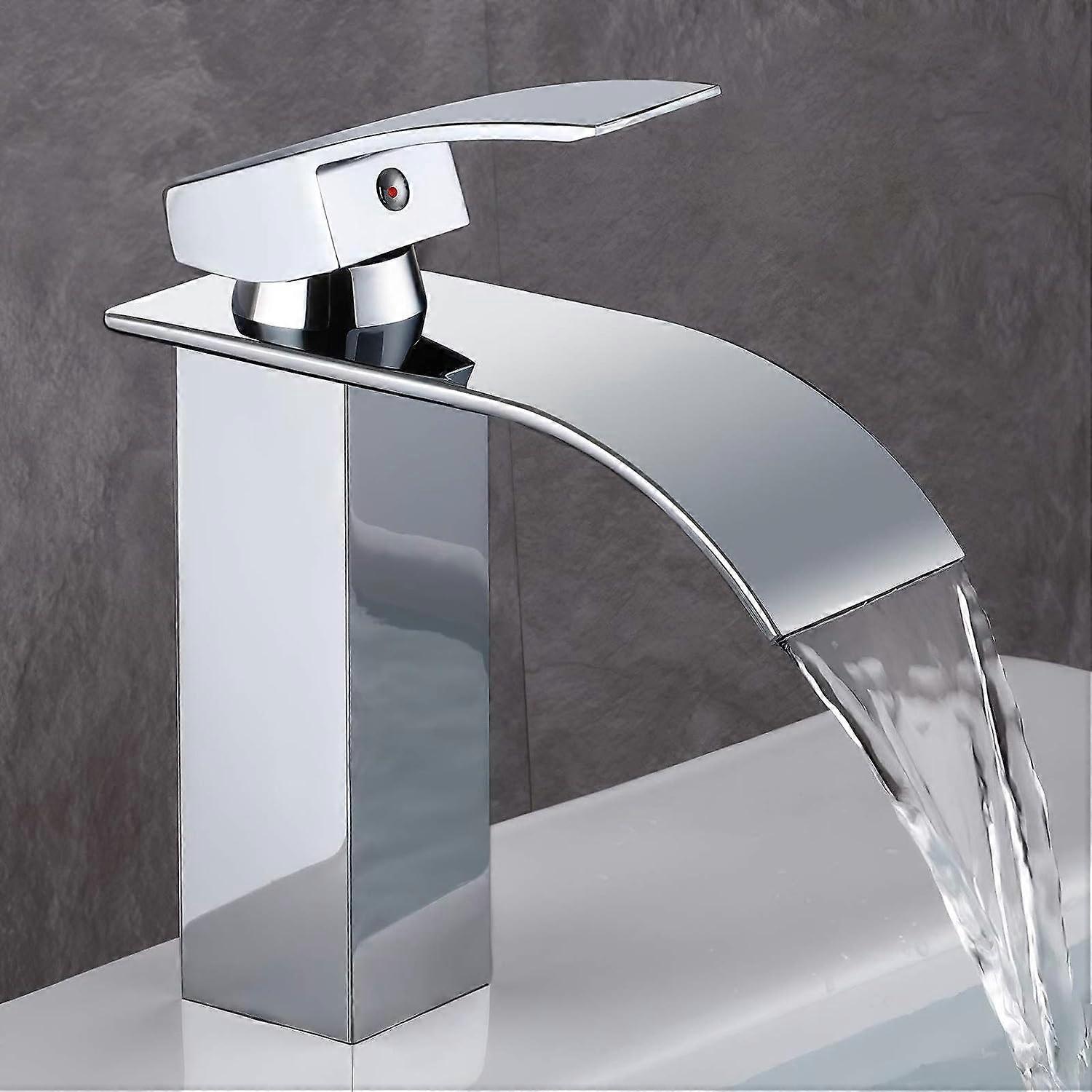 Modern waterfall design basin mixer, with durable metal body and high quality chrome metal plating. Adjustable hot and cold water