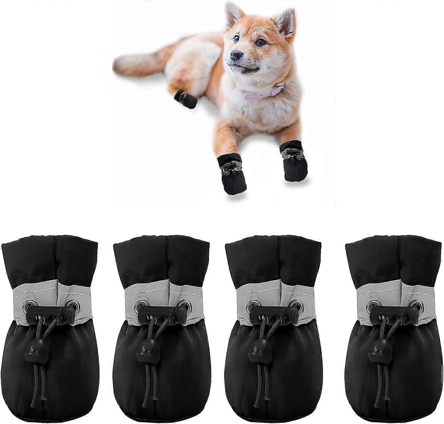 Chaussures Chien Antidrapantes(4, Noir),Botte pour ChienProtecteur de Patte, Ces Boots de Chien Confortables Semelle Souple sont Dotes de Sangles Rfl