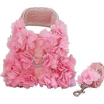 Welpenweste und Leine Set Spitze Floral Soft Mesh Ausreißer Haustier Weste Niedliche Rosa Welpe Katze Weste Kleidung